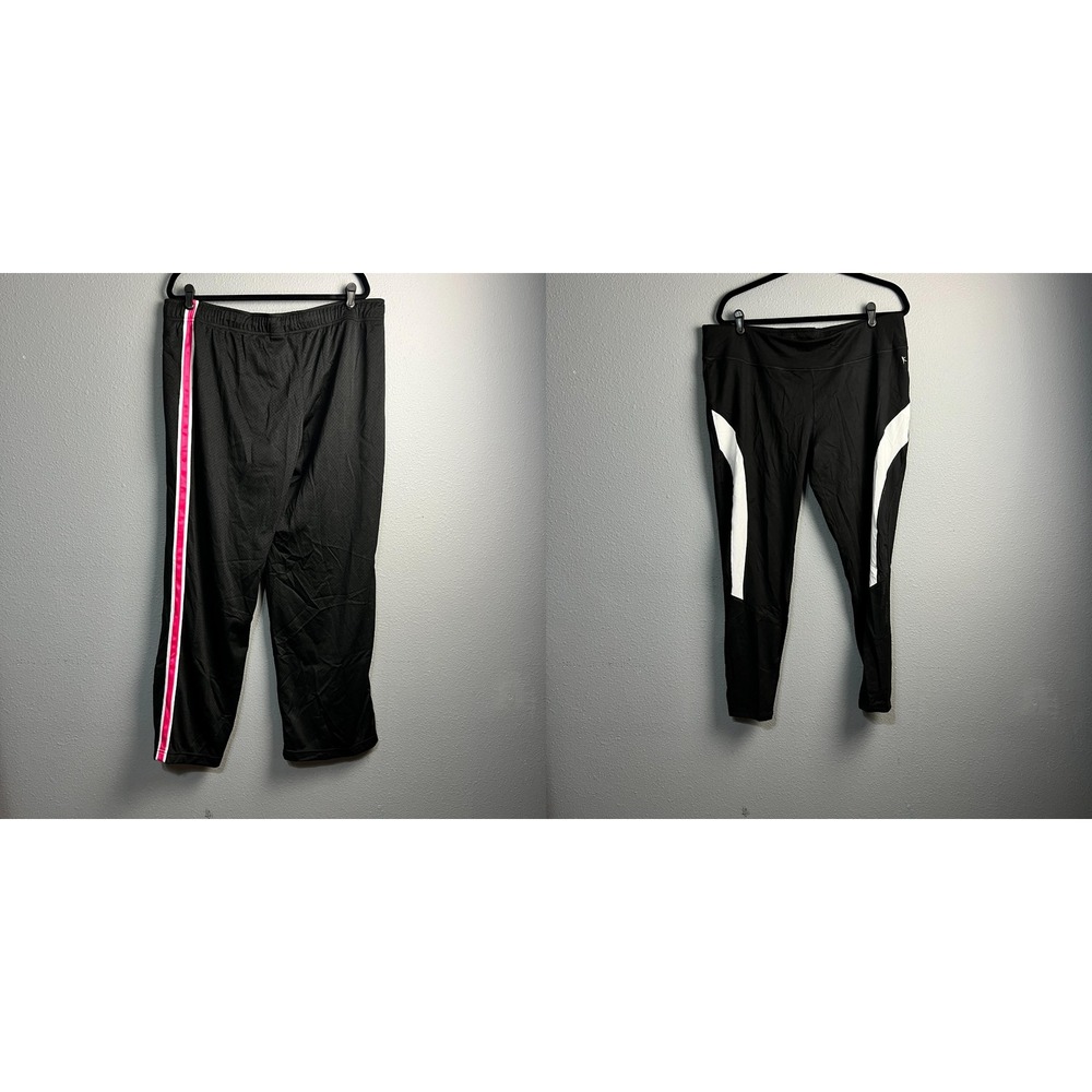 Bundle of 2 Danskin Now‎ Athletic Pants Black Pink Stripe Mesh Side Leggings XXL